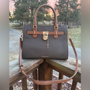 Michael Kors Signature Satchel in Brown and Tan